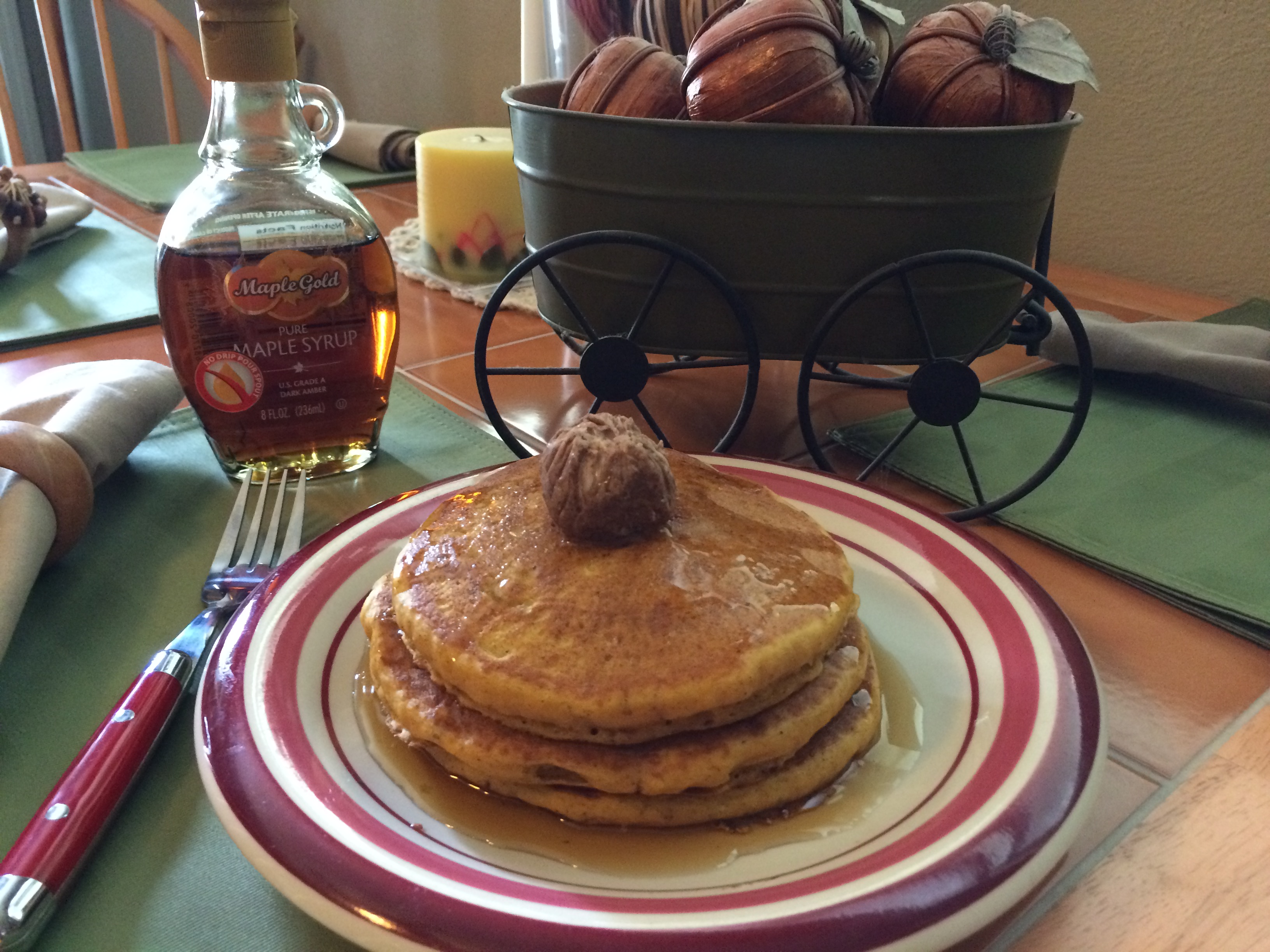Pumpkin Cheesecake Pancakes with Cinnamon Butter