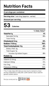 Pico de Gallo nutrition facts label by recipecard