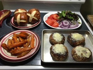 Burgers With Roasted Sweet Potato Wedges