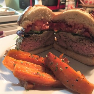  Burgers with Roasted Sweet Potato Wedges