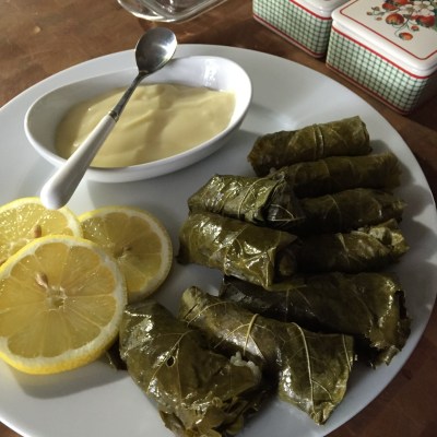 Stuffed Grape Leaves with Egg-Lemon Sauce