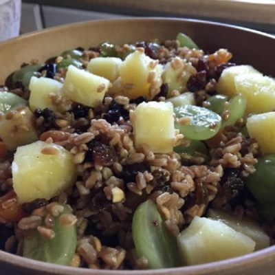 Farro With Grapes, Pineapple, And Raspberry-Glazed Almonds