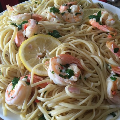 Shrimp Scampi Over Linguine