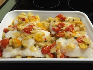 Baked Cod With Capers, Fennel, and Tomatoes