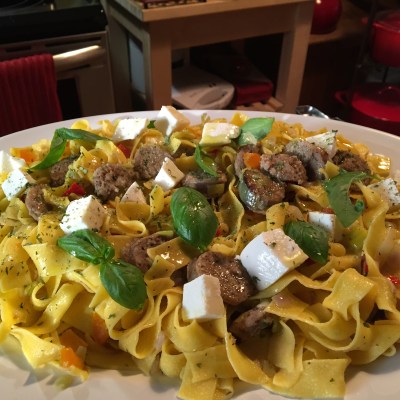 Pappardelle With Sweet Italian Sausage, Fresh Mozzarella, And Basil