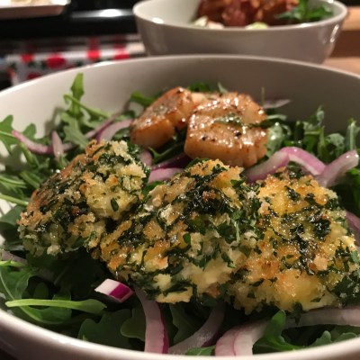 Arugula Salad With Herb-Crusted Goat Cheese Medallions.