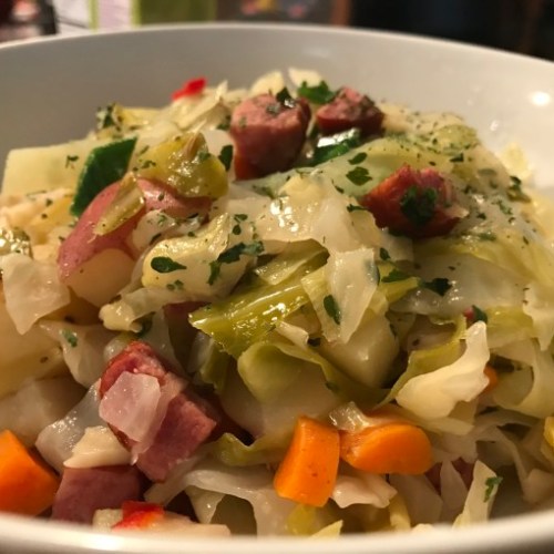 Braised Cabbage With Potatoes and Smoked Sausage