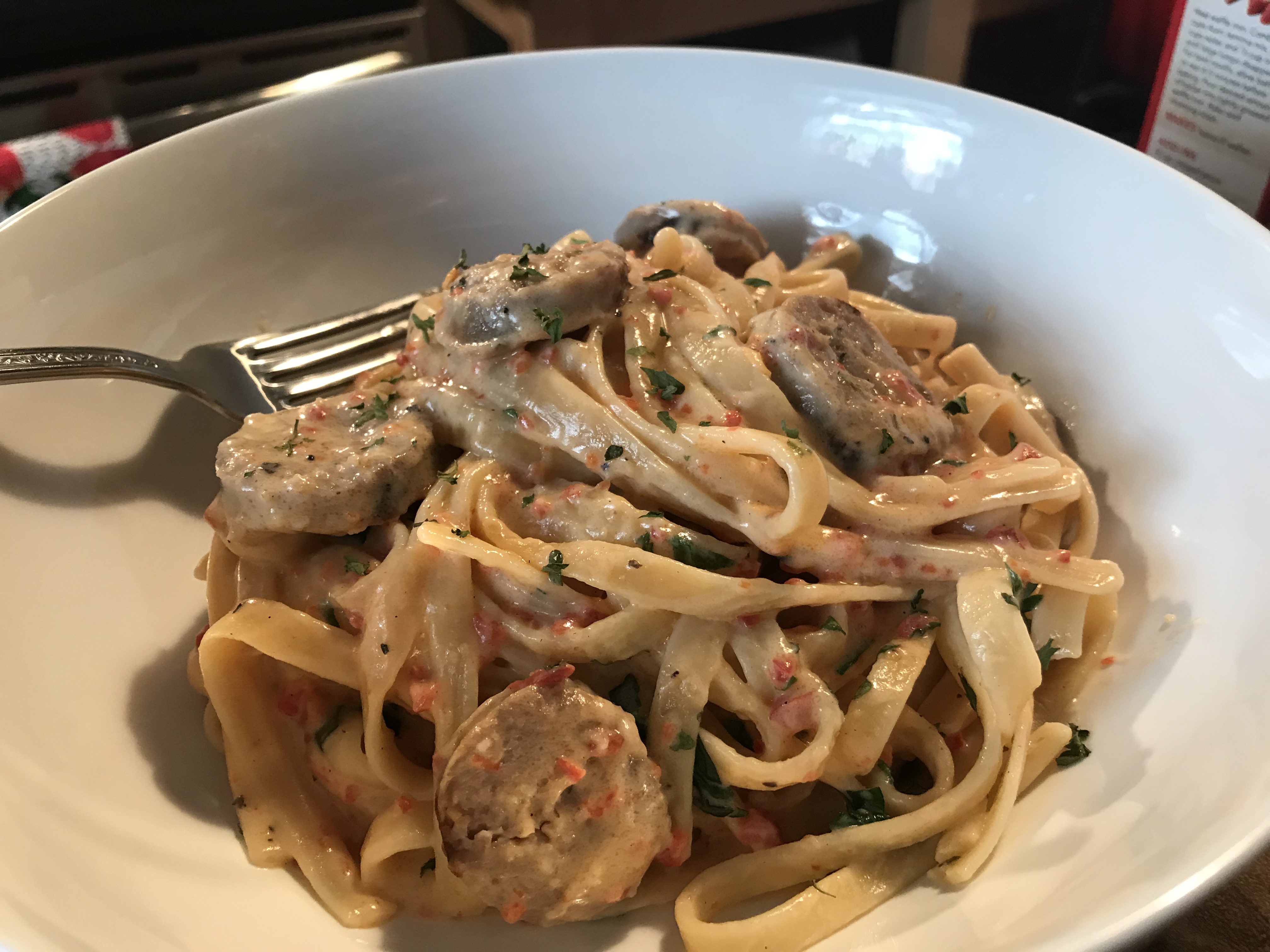 Roasted Red Pepper Alfredo With Sweet Italian Sausage (1)