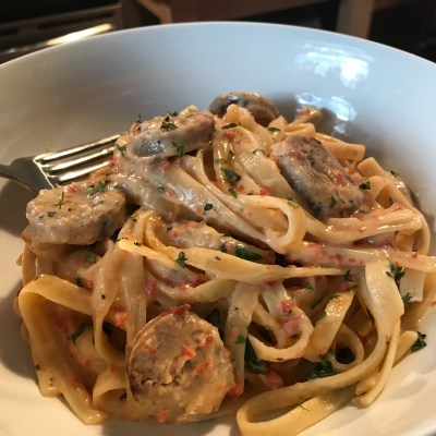Roasted Red Pepper Alfredo With Sweet Italian Sausage With Fresh Herbs