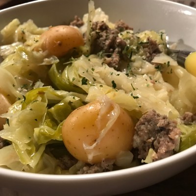 Stewed Cabbage, Potatoes, With Pork Sausage