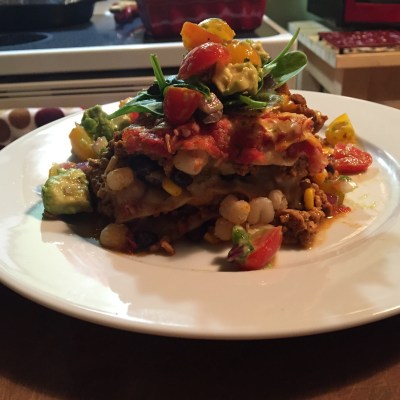 Taco Bake with Black Beans and Hominy