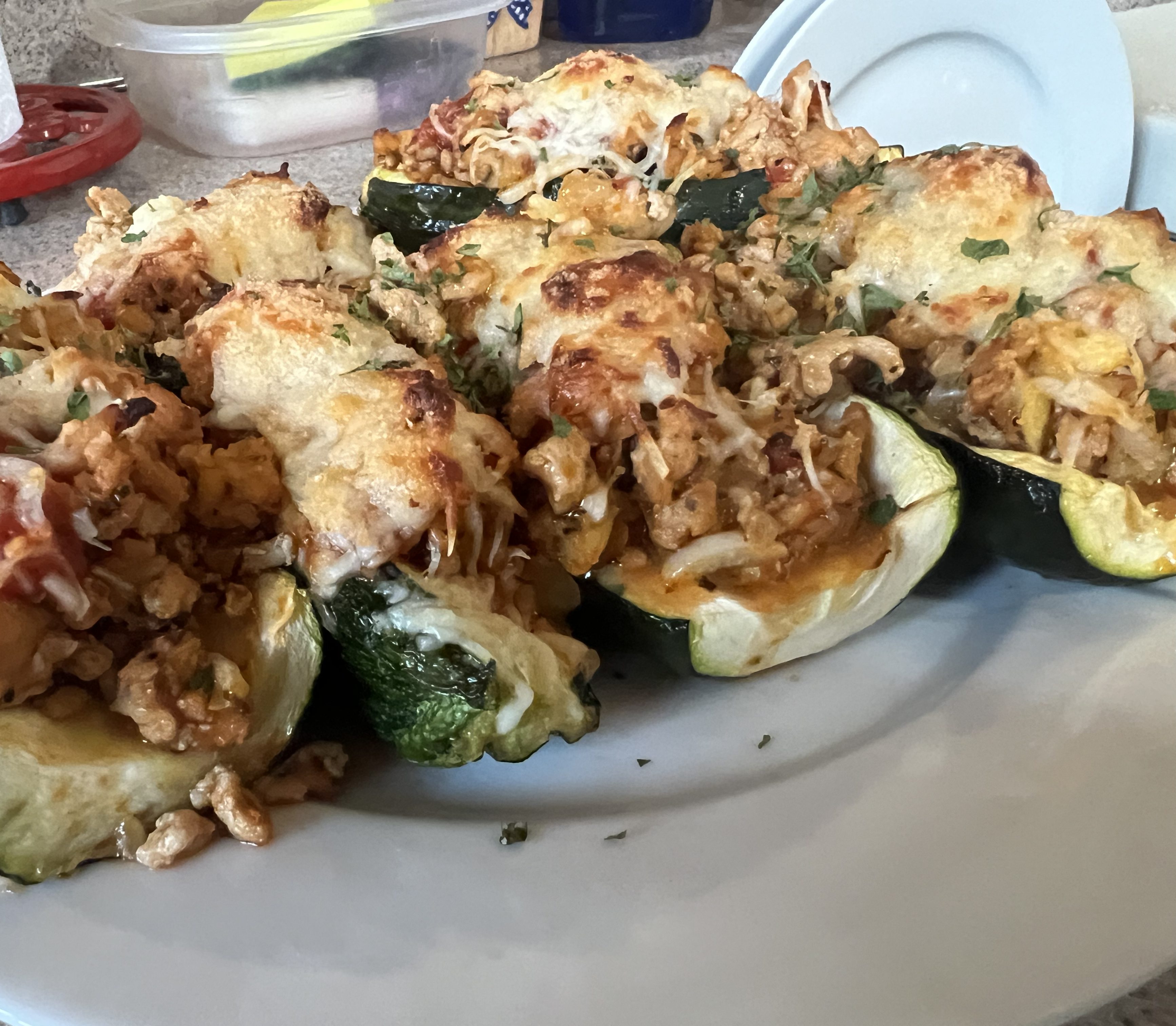 Stuffed Chicken Parm Zucchini Boats