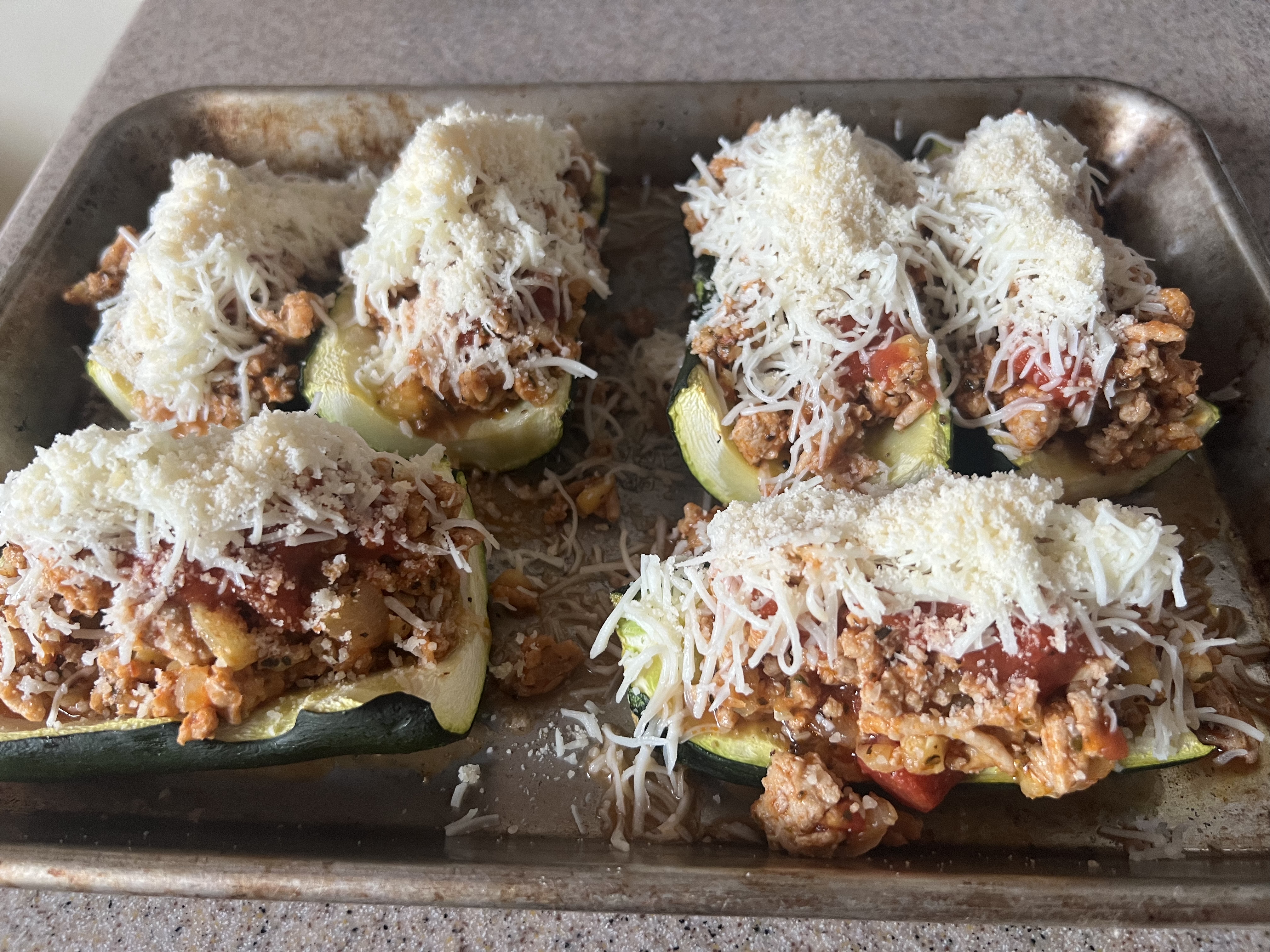 Stuffed Chicken Parm Zucchini Boats