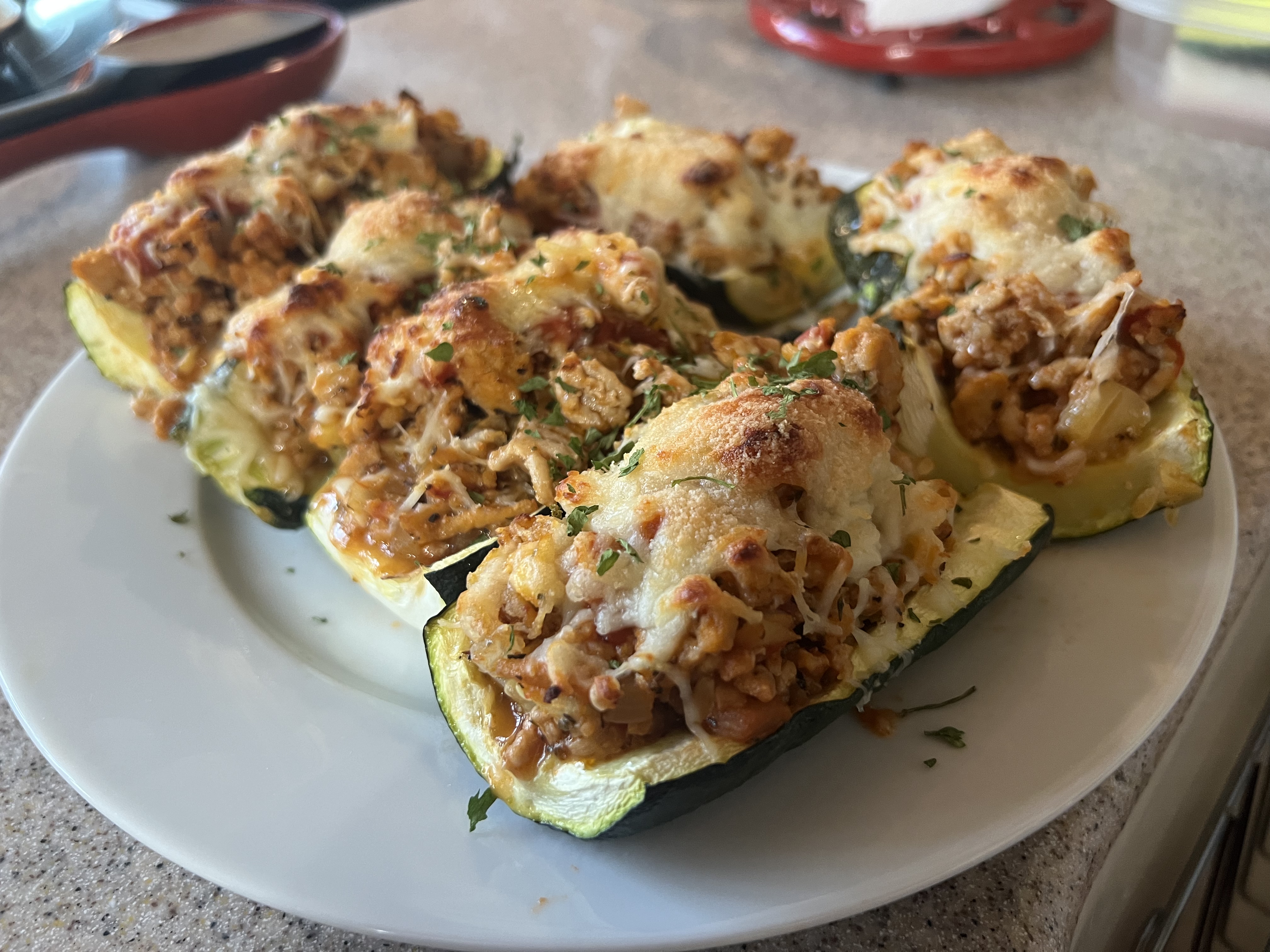 Stuffed Chicken Parm Zucchini Boats