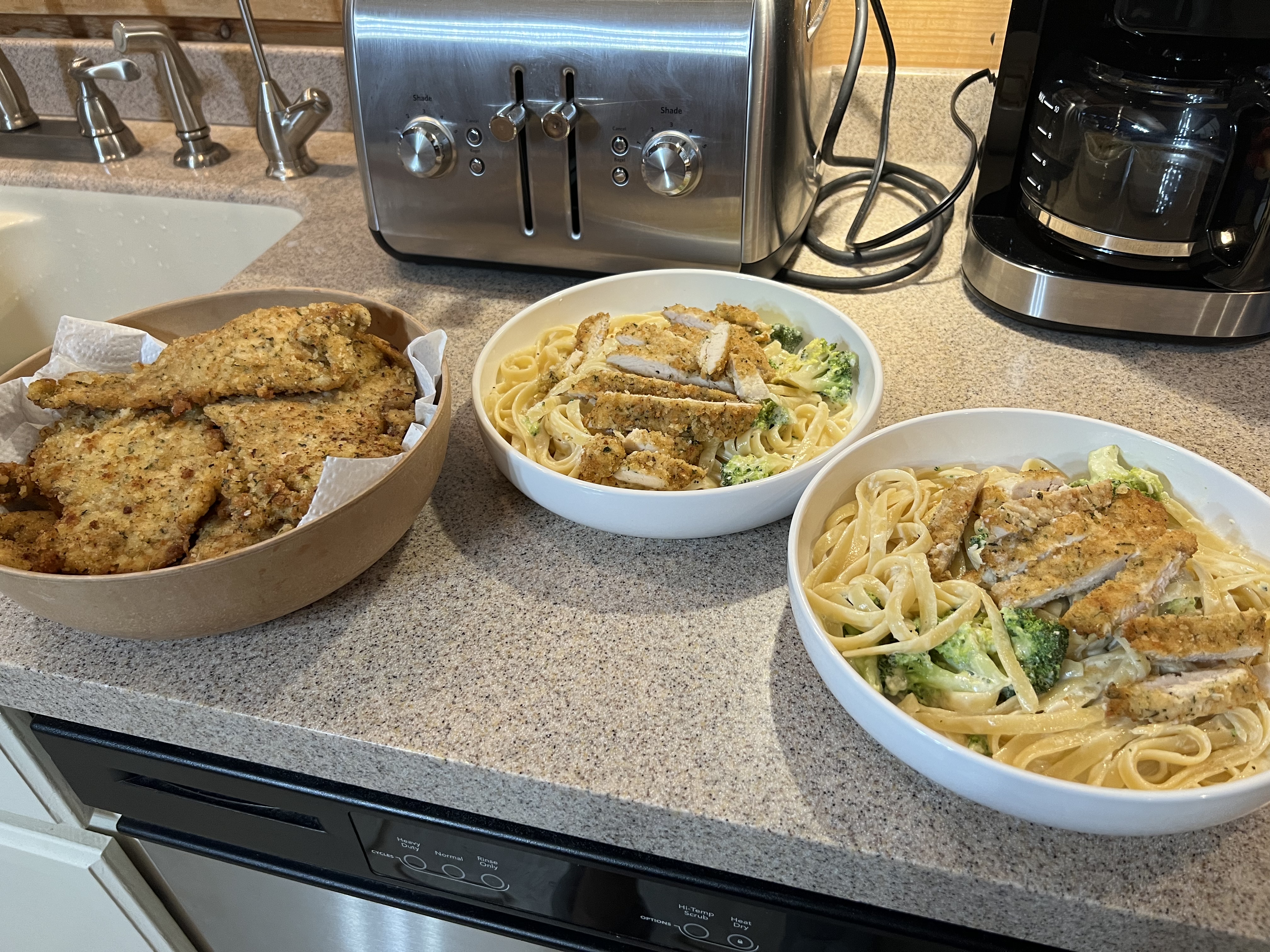 Fettuccine Alfredo With Chicken Milanese