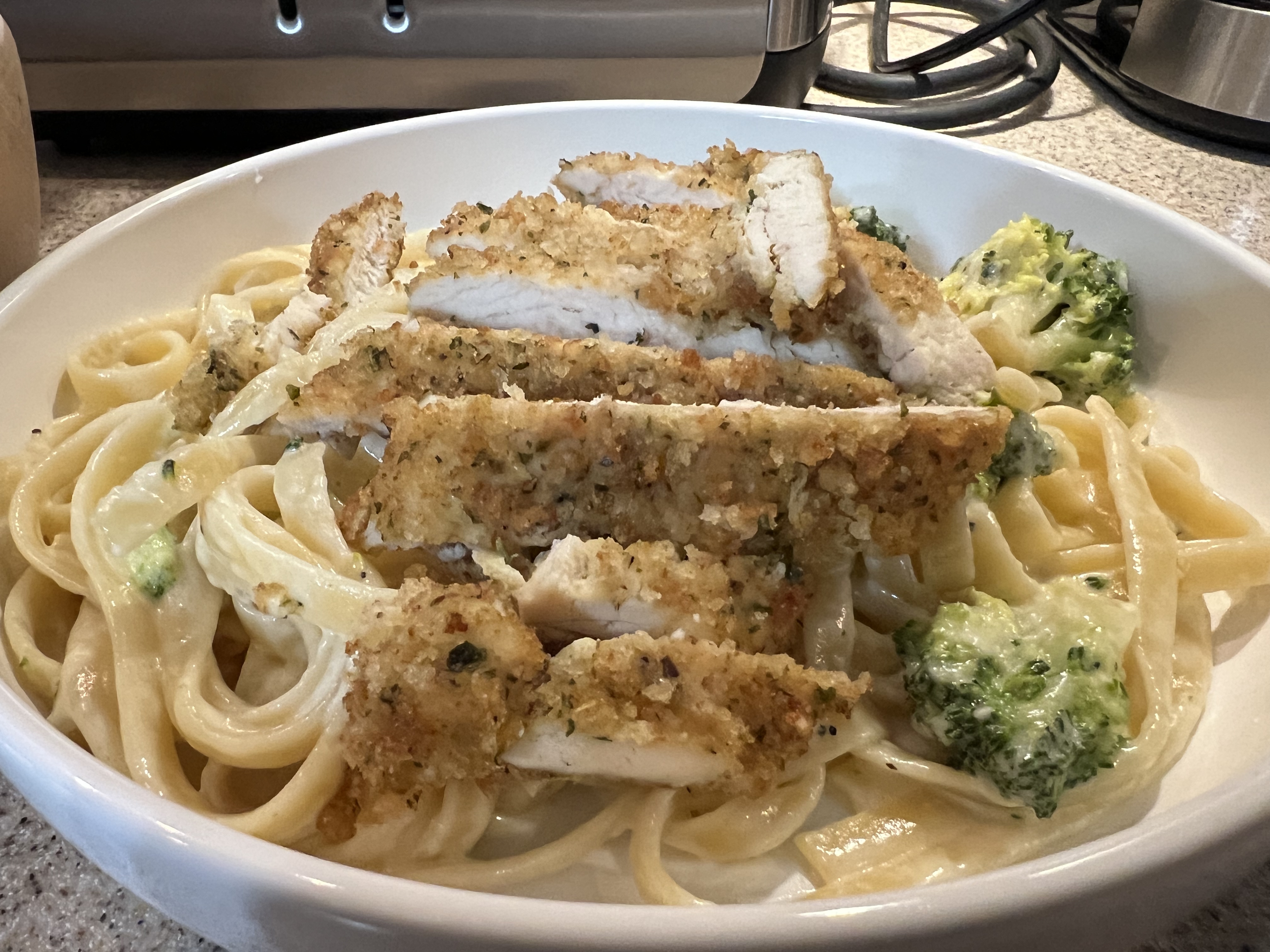 Fettuccine Alfredo With Chicken Milanese
